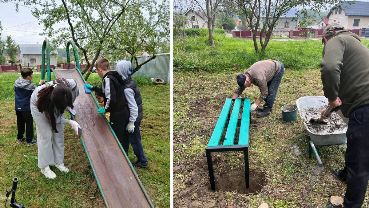 Фото до матеріалу: Мешканці Підгірок відновили дитячий майданчик у рамках громадської толоки