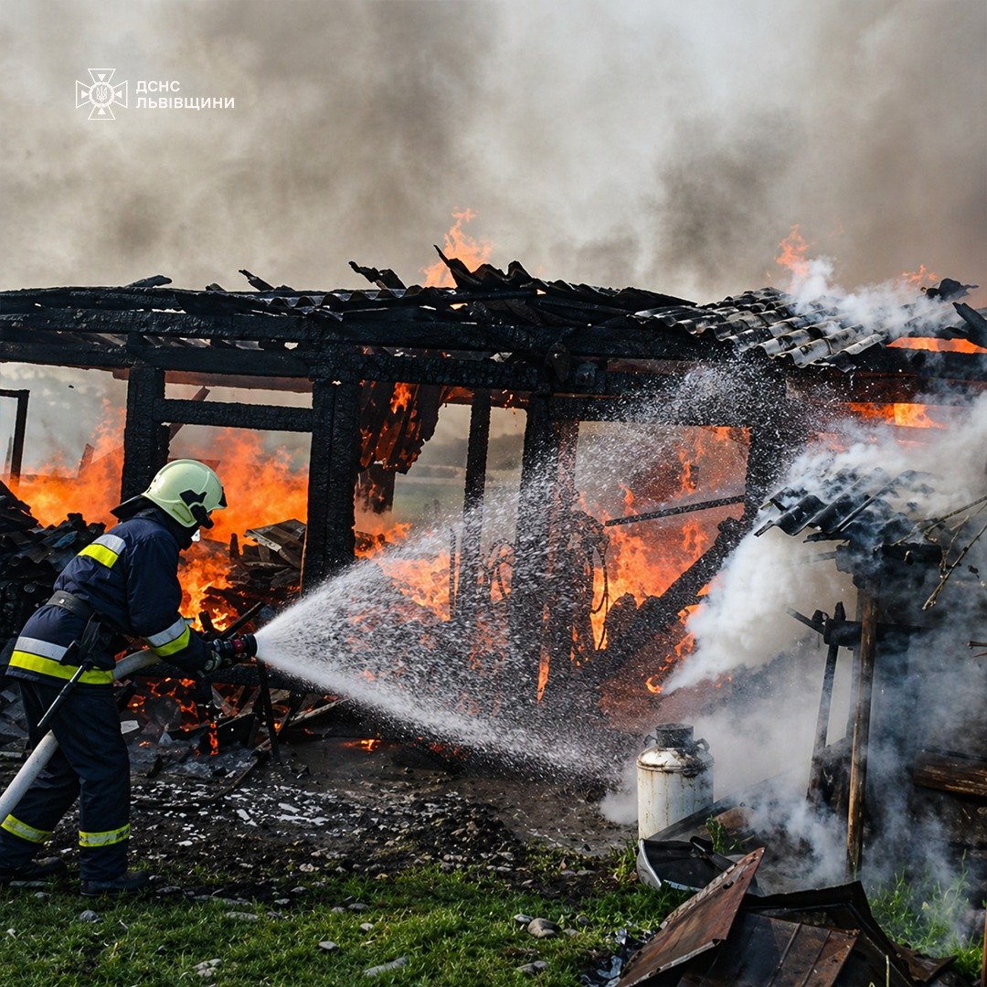 Фото до матеріалу: У Золочівському районі рятувальники ліквідували пожежу в господарській будівлі