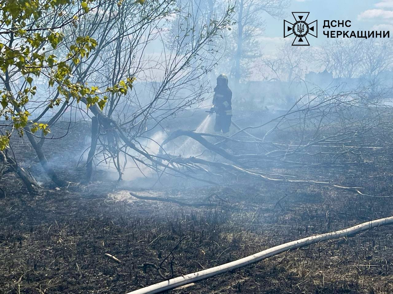 Фото до матеріалу: У Черкасах ліквідували пожежу на острові Дніпра: рятувальники залучили катер