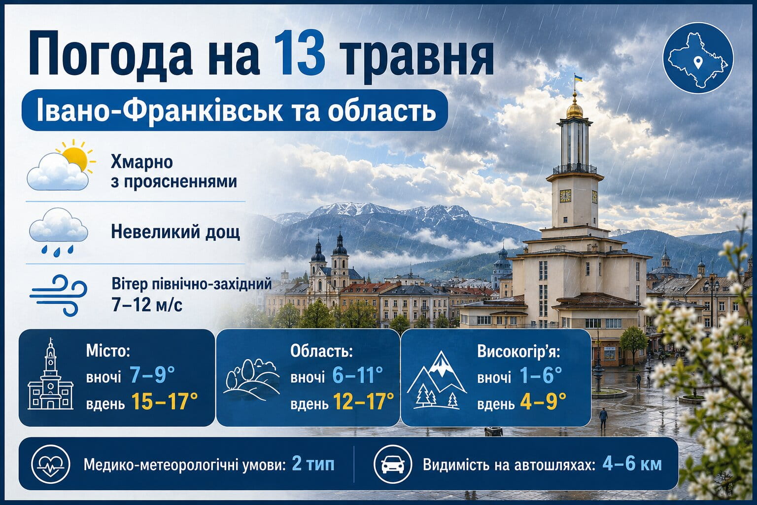 Фото до матеріалу: Погода в Івано-Франківську 13 травня: очікується дощ і прохолода