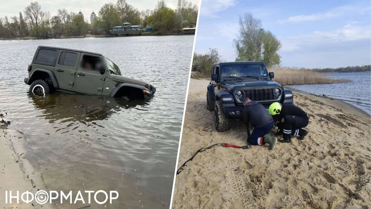 Фото до матеріалу: Довимахувався: киянин втопив свій Jeep у Дніпрі, розважаючи пасажирів
