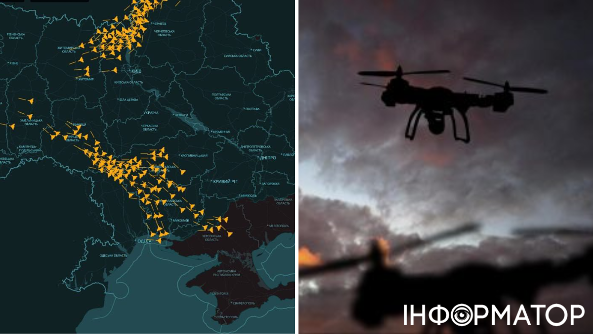 Фото до матеріалу: Україну масовано атакують дрони: у небі вже близько 270 БпЛА, є загроза Кинджалів