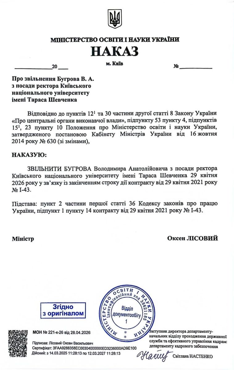 Фото до матеріалу: Звільнення ректора КНУ імені Шевченка: деталі та наслідки для університету