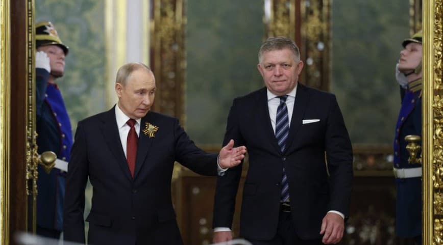 Фото до матеріалу: Фіцо зустрівся з Путіним у Москві: словацький прем'єр вітає з Днем перемоги
