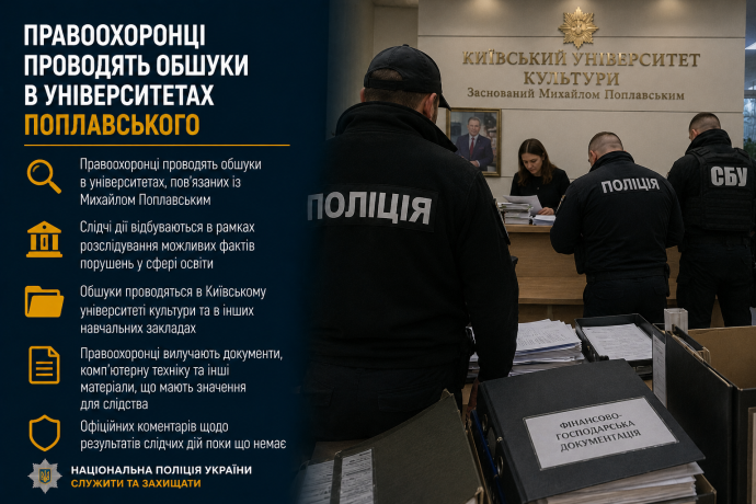 Фото до матеріалу: Правоохоронці проводять обшуки у Києві: університети Поплавського
