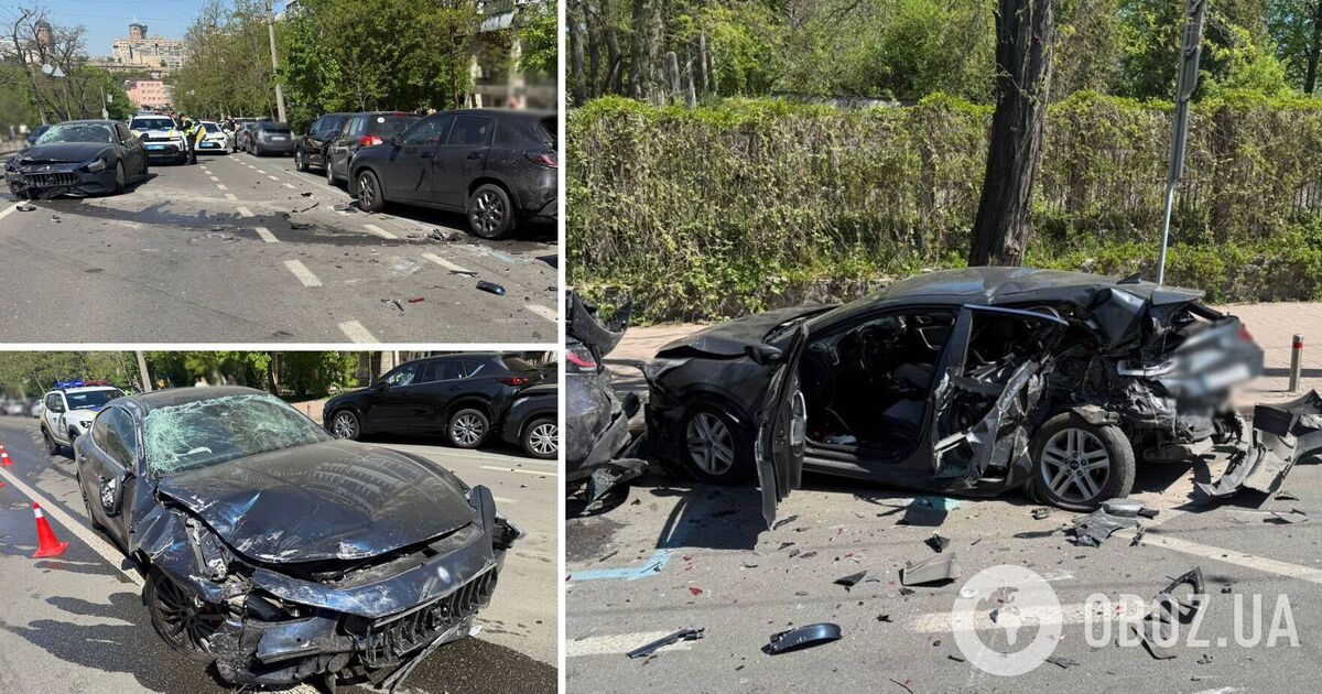 Фото до матеріалу: П'яний водій Maserati влаштував масову ДТП в Києві, тікаючи від поліції: є постраждалий