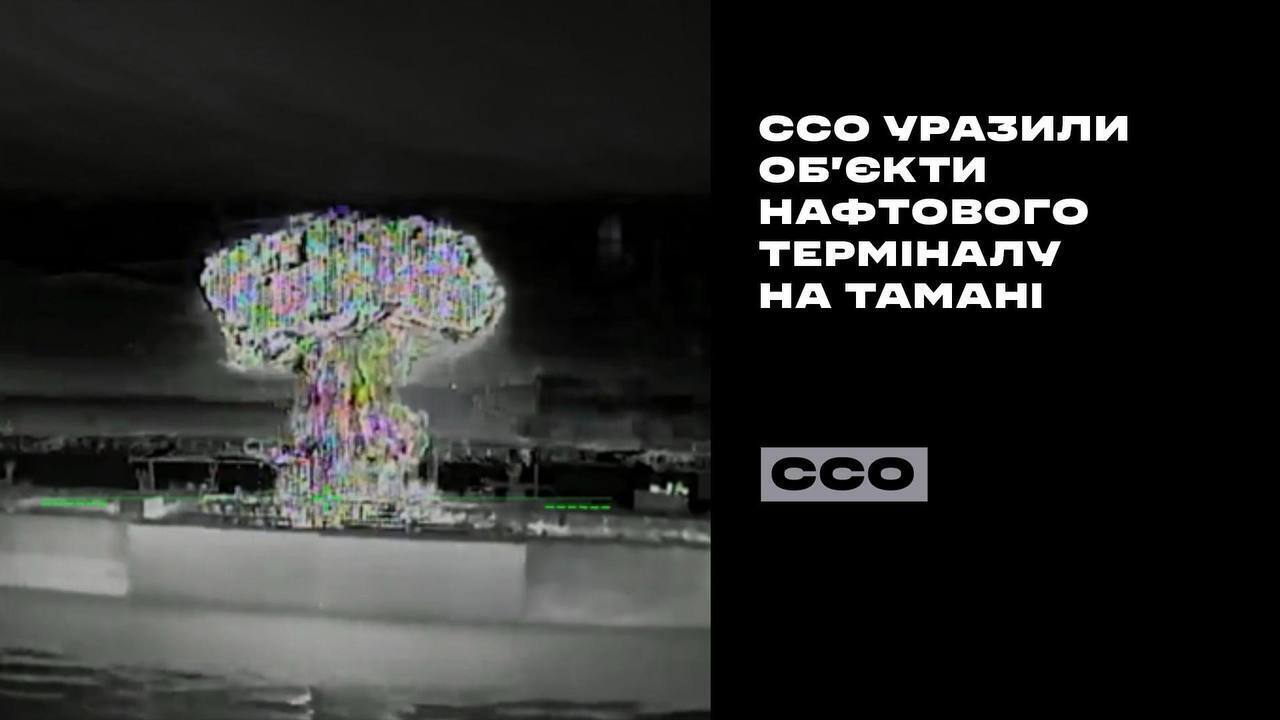 Фото до матеріалу: Безпілотники ССО влучили в нафтовий термінал «Таманьнєфтєгаз» у Краснодарському краї