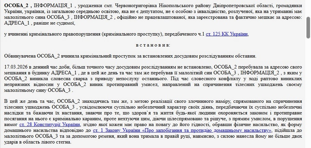 Фото до матеріалу: У Нікополі жінку покарали штрафом за удар ременем у сина