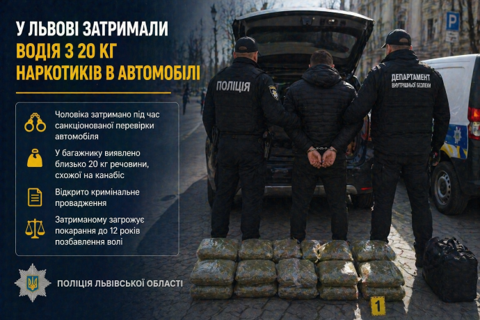 Фото до матеріалу: У Львові затримали водія з 20 кг наркотиків в автомобілі