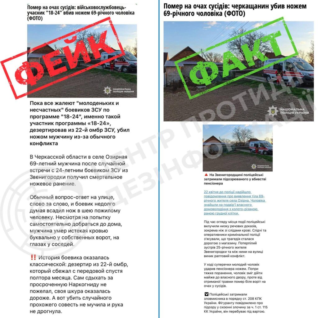 Фото до матеріалу: Поліція Черкащини спростувала фейк про «бойовика ЗСУ» у справі про вбивство