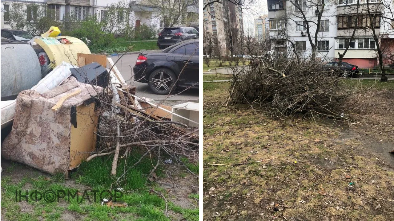 Фото до матеріалу: Купи гілля у дворах Оболоні: мешканці вимагають негайного вивезення відходів