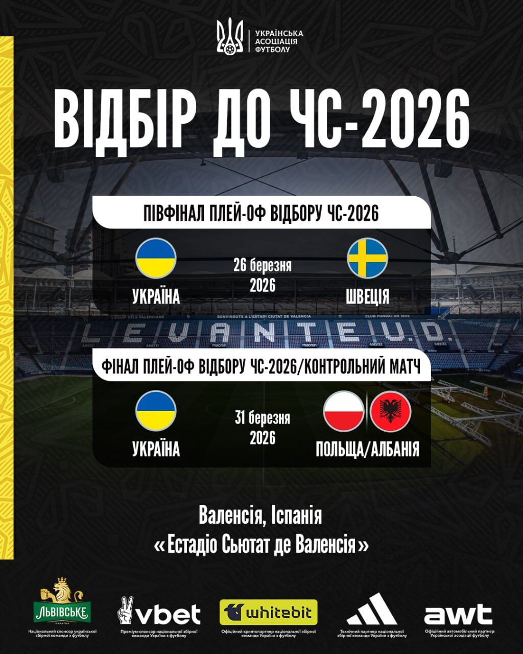 Фото до матеріалу: Повний розклад збірної України з футболу у 2026 році: календар матчів, результати та звіти