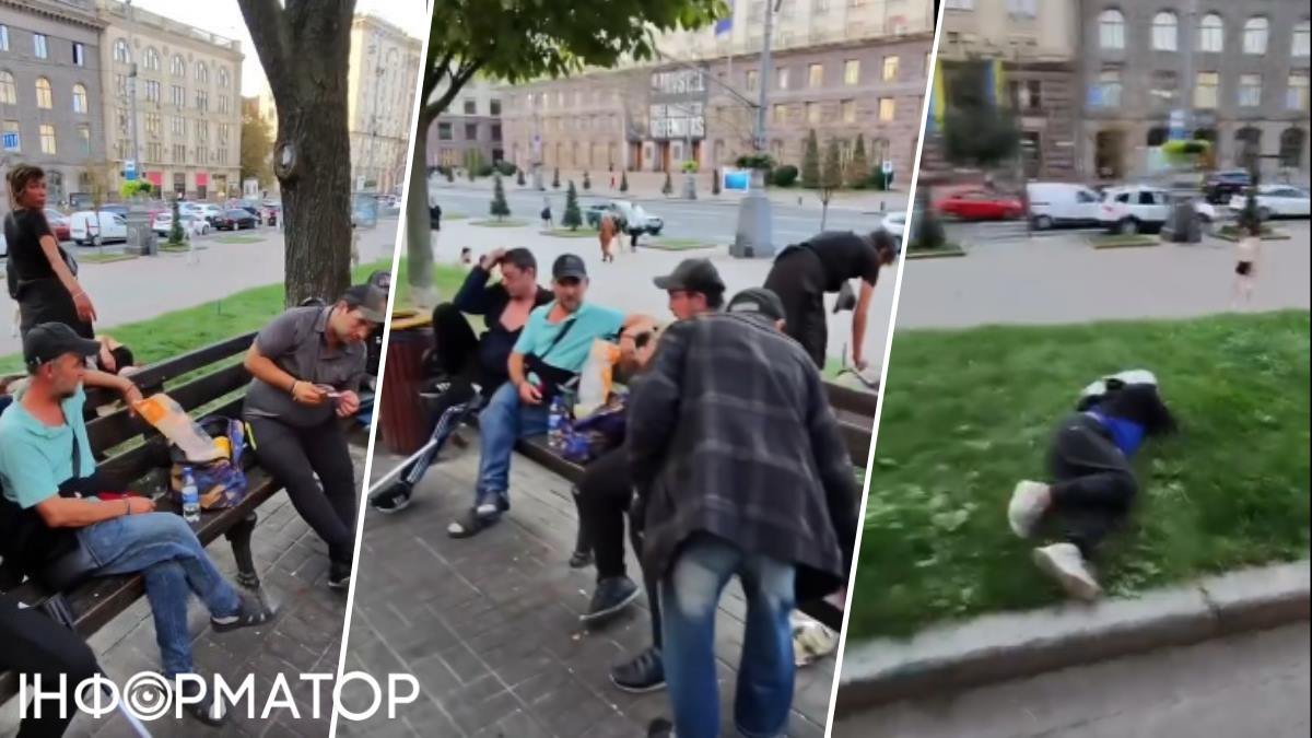 Фото до матеріалу: На Хрещатику знову з'явилися хулігани: алкоголізм, безхатьки та бездіяльність поліції