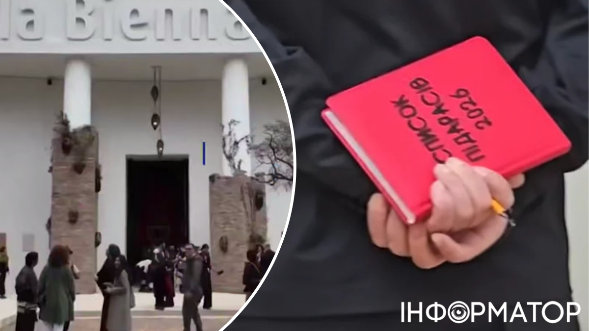 Фото до матеріалу: Український боєць ГУР відвідав російський павільйон на Венеційській бієнале з блокнотом «Список під*расів»