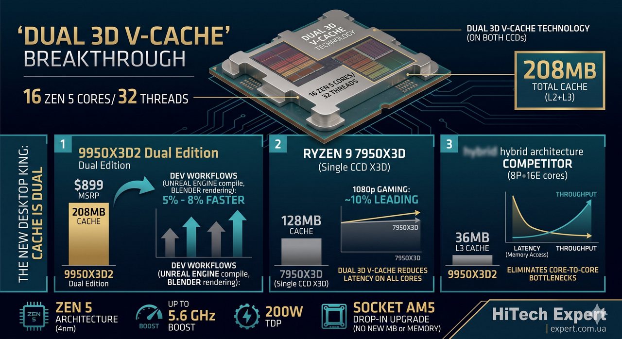 Фото до матеріалу: AMD випустила рекордний процесор Ryzen 9 9950X3D2 Dual Edition для професійних задач