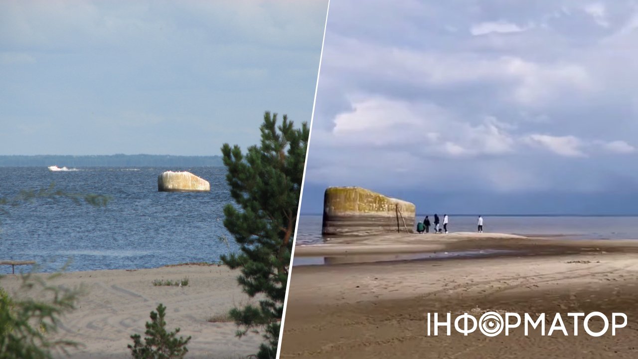 Фото до матеріалу: Київське море настільки відступило, що до знаменитого ДОТу вже можна дійти пішки