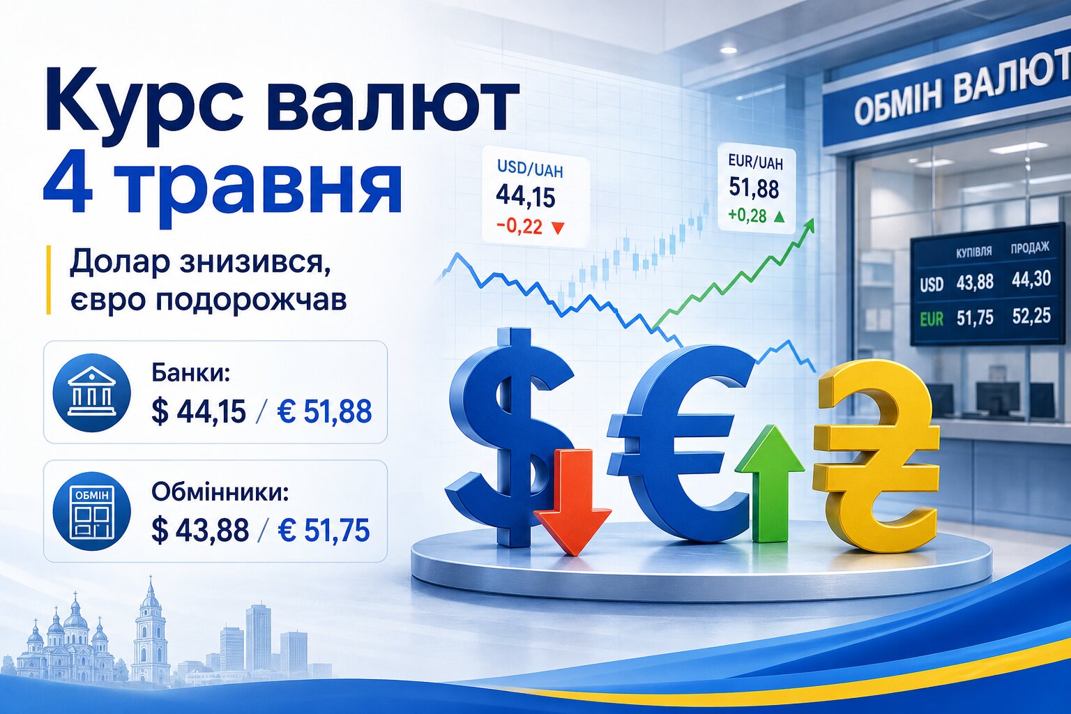 Фото до матеріалу: Курс валют на 4 травня: долар подешевшав, а євро подорожчав