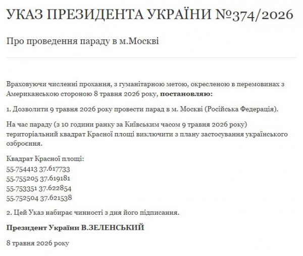 Фото до матеріалу: Зеленський дозволив РФ провести парад на Красній площі 9 травня
