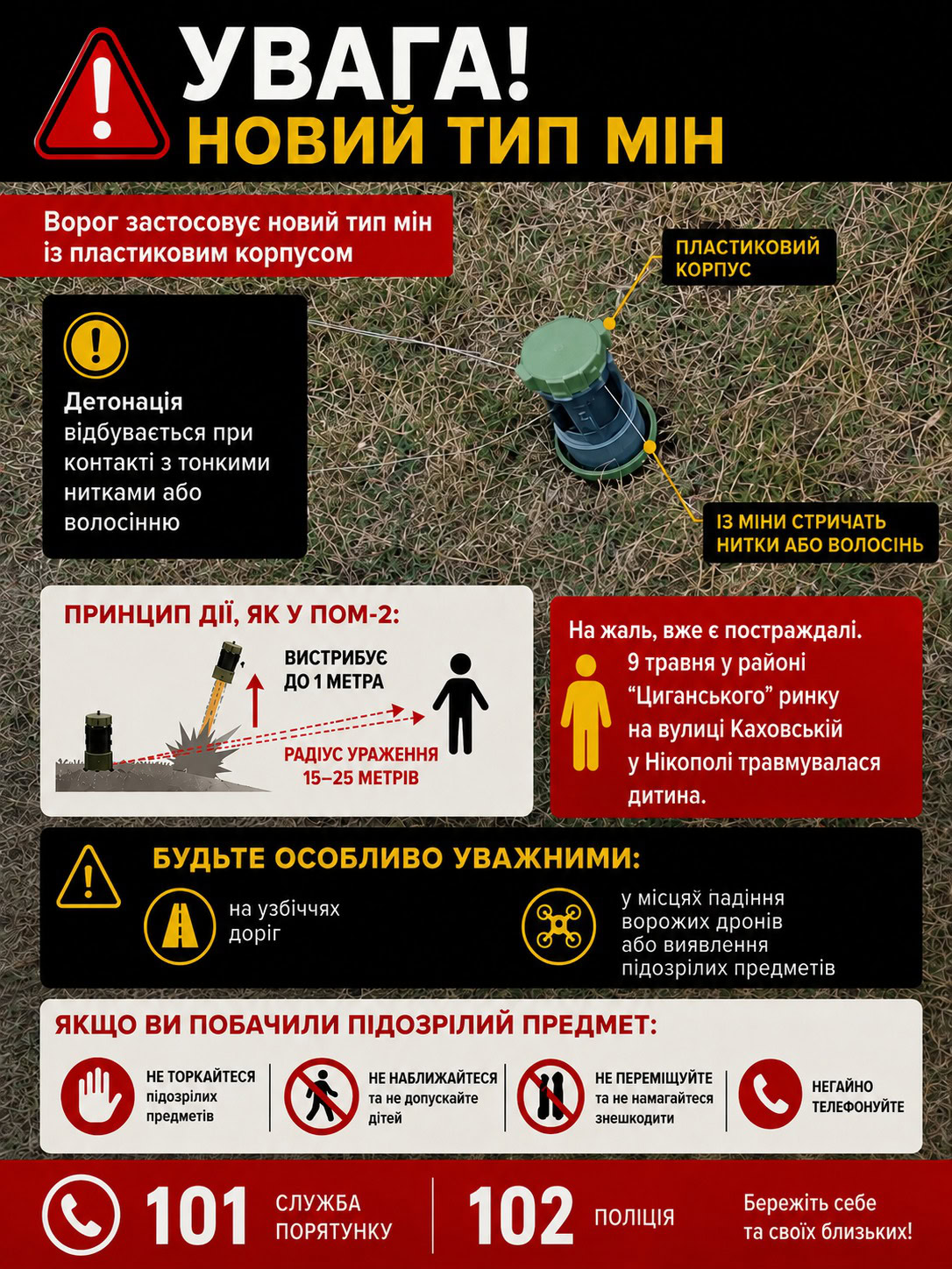 Фото до матеріалу: У Нікополі виявили нову модель вибухонебезпечних мін: травмували дитину