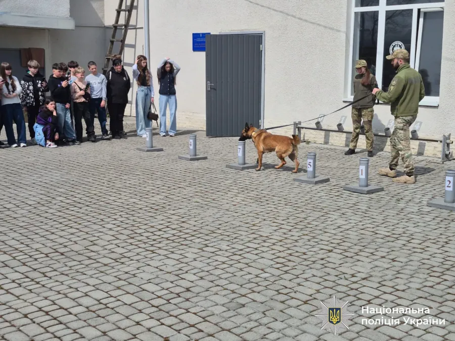 Фото до матеріалу: У Калуші школярі відвідали кінологічний центр поліції і побачили роботу службових собак