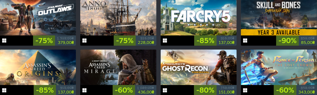 Фото до матеріалу: У Steam розпочався масштабний розпродаж ігор Ubisoft