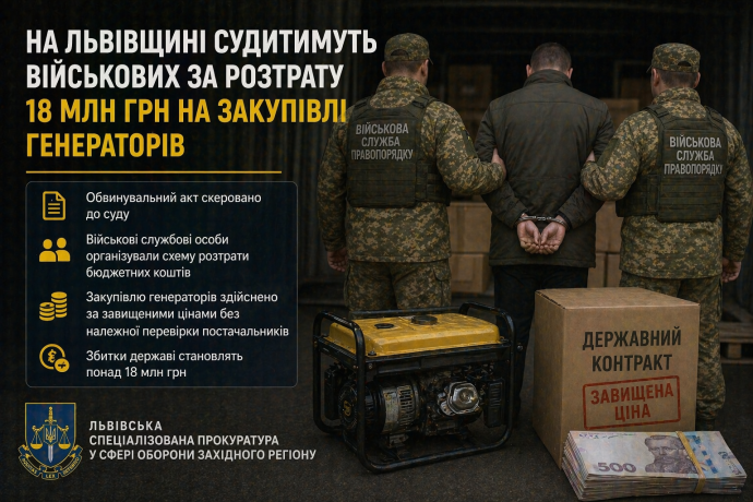 Фото до матеріалу: На Львівщині військових та цивільних судитимуть за розтрату 18 млн грн на закупівлі генераторів