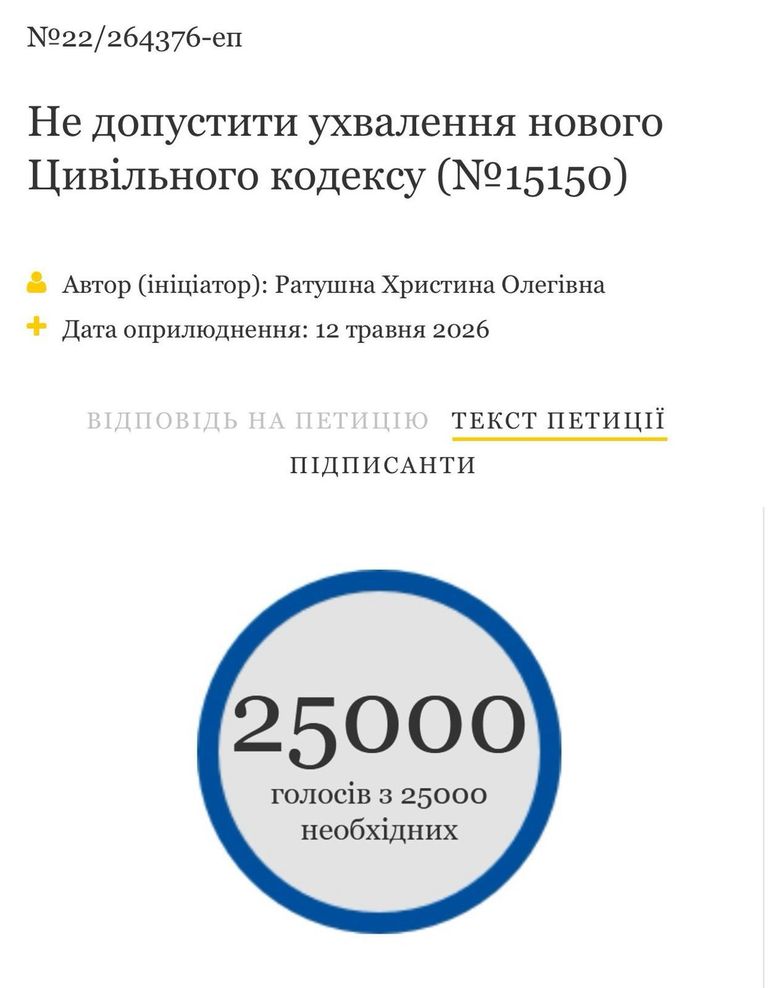Фото до матеріалу: Петиція проти нового Цивільного кодексу набрала 25 тисяч голосів за 13 годин