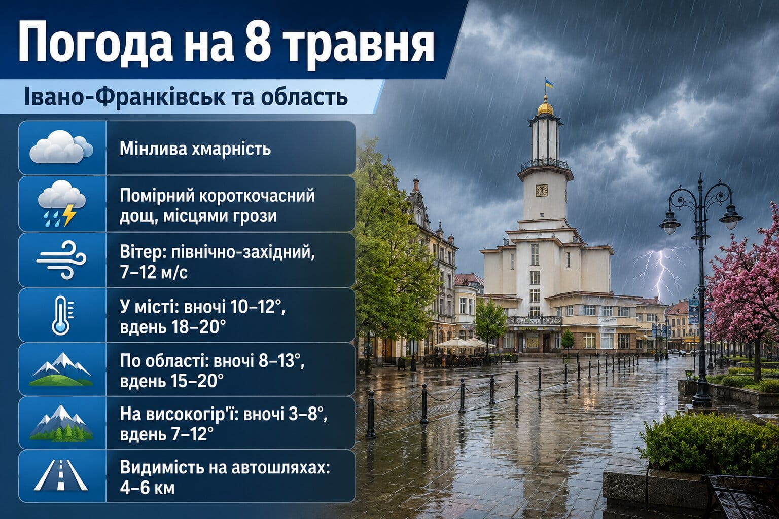 Фото до матеріалу: 8 травня на Івано-Франківщині очікуються дощі та грози