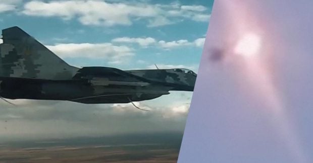 Фото до матеріалу: Діти радісно хвалять пілота МіГ-29, який збив російський «Шахед» на Рівненщині