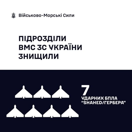 Фото до матеріалу: Українські моряки минулої доби знищили 7 російських «Шахедів