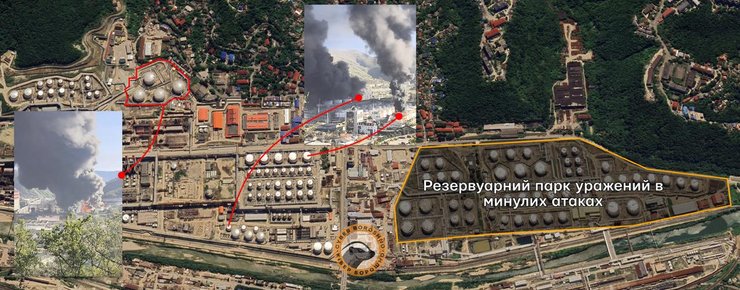 Фото до матеріалу: У Туапсе горять резервуари місцевого НПЗ: вогняний гриб над новим резервуаром, — OSINT (відео)