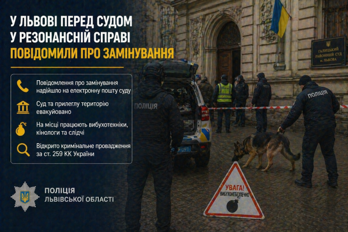 Фото до матеріалу: У Львові перед судом у справі вбивства Парубія повідомили про замінування