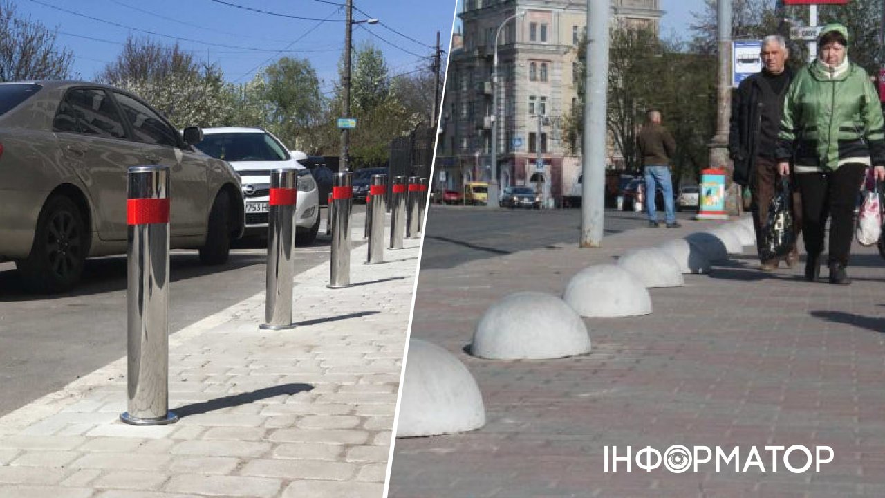 Фото до матеріалу: Кияни вимагають заборони на бетонні півсфери: петиція про заміну на світлові стовпчики