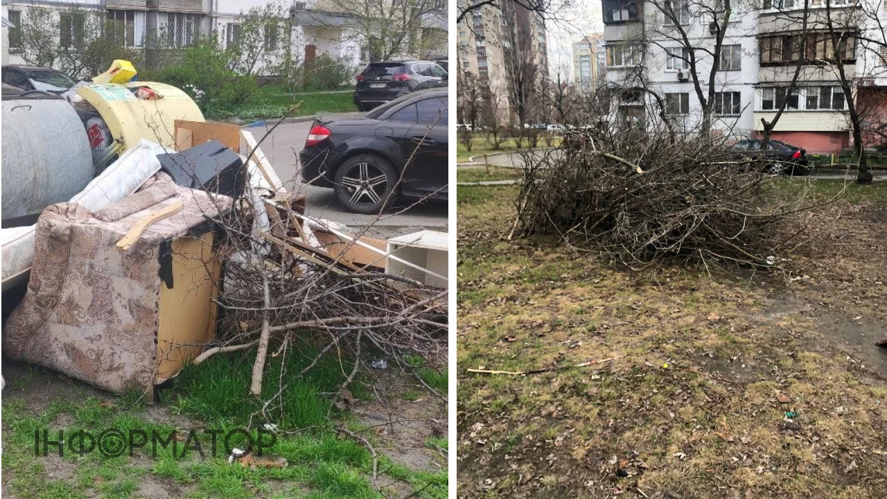 Фото до матеріалу: Купи гілля у дворах Оболоні: мешканці вимагають негайного вивезення відходів