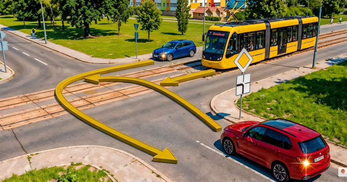 Фото до матеріалу: Перевірте знання ПДР: хто проїде перехрестя першим — трамвай чи автомобілі?