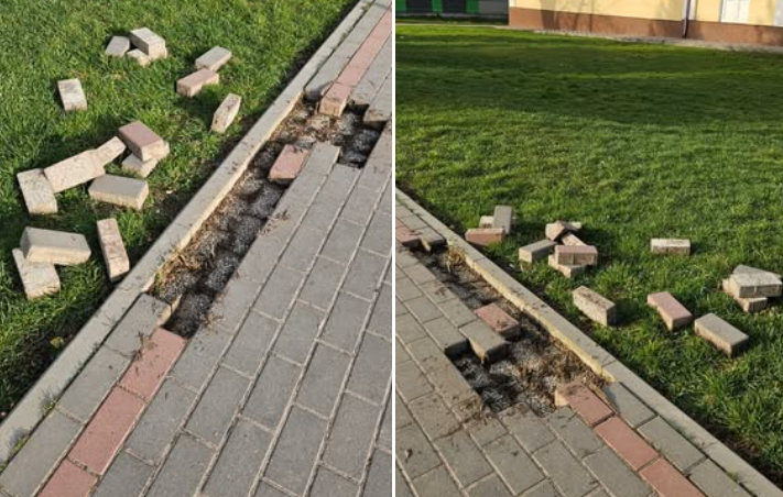 Фото до матеріалу: У Шумську підлітки пошкодили тротуарну плитку: батьків чекають штрафи та відшкодування