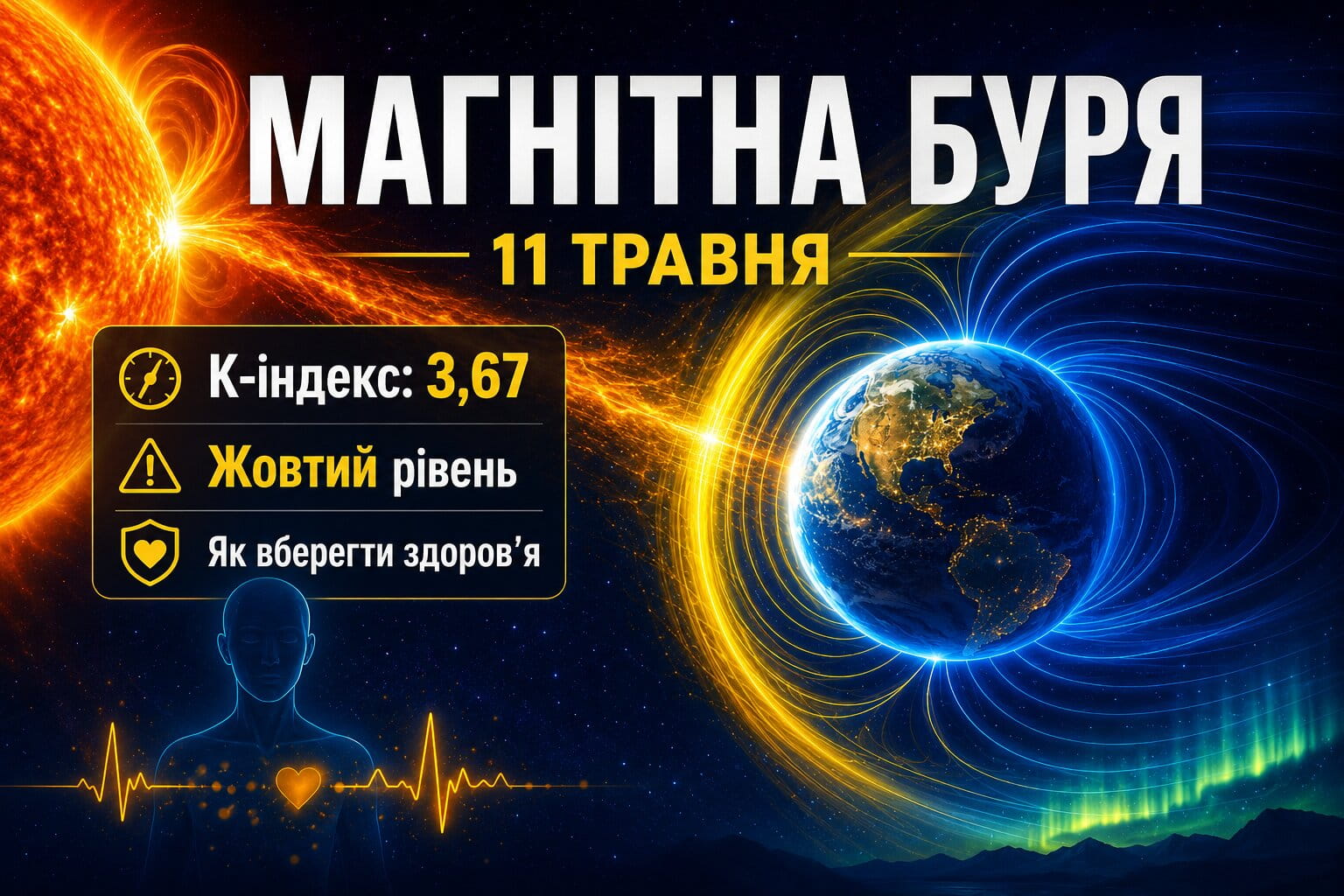 Фото до матеріалу: Магнітна буря 11 травня: прогноз К-індексу та поради для здоров'я