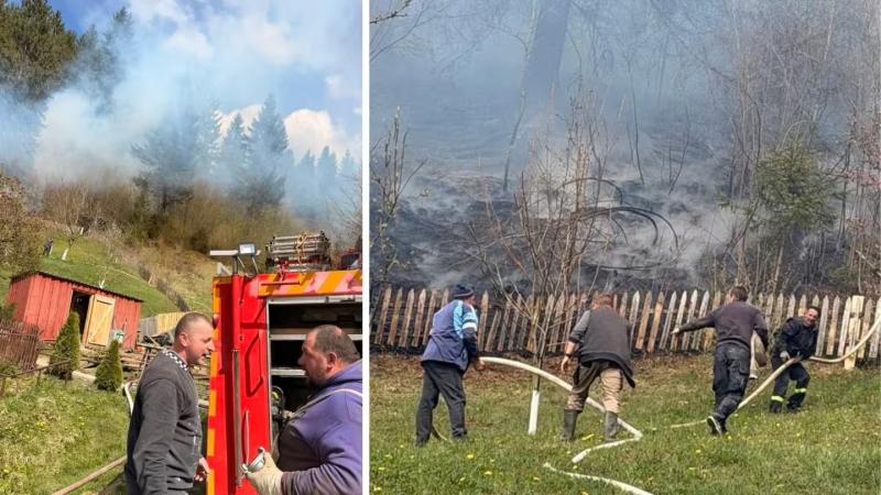 Фото до матеріалу: На Рахівщині вчасно зупинили лісову пожежу, що загрожувала житловим будинкам