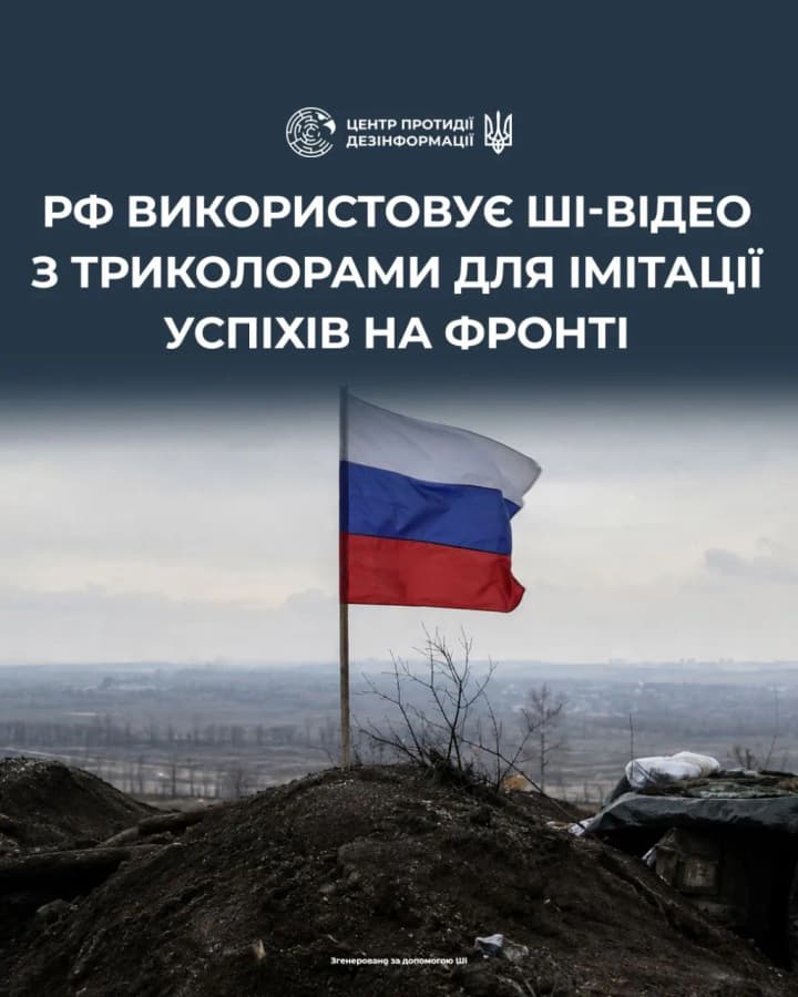 Фото до матеріалу: роспропаганда використовує ШІ для створення фейкових відео з "підняттям прапорів" на фронті - ЦПД