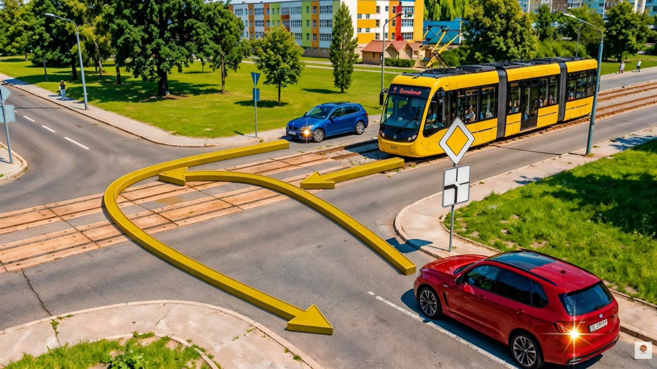 Фото до матеріалу: Перевірте знання ПДР: хто проїде перехрестя першим — трамвай чи автомобілі?
