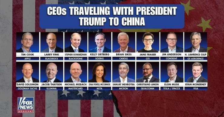 Фото до матеріалу: Трамп везе бізнес-десант у Пекін: 16 гендиректорів гігантів на переговорах з Сі Цзіньпіном