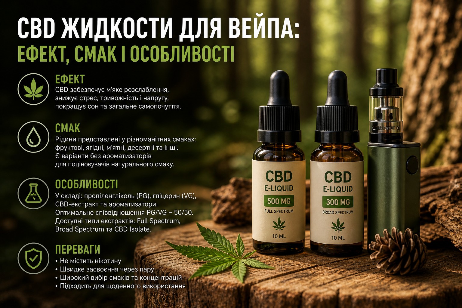 Фото до матеріалу: CBD рідини для вейпа: як вони допомагають розслабитися без нікотину