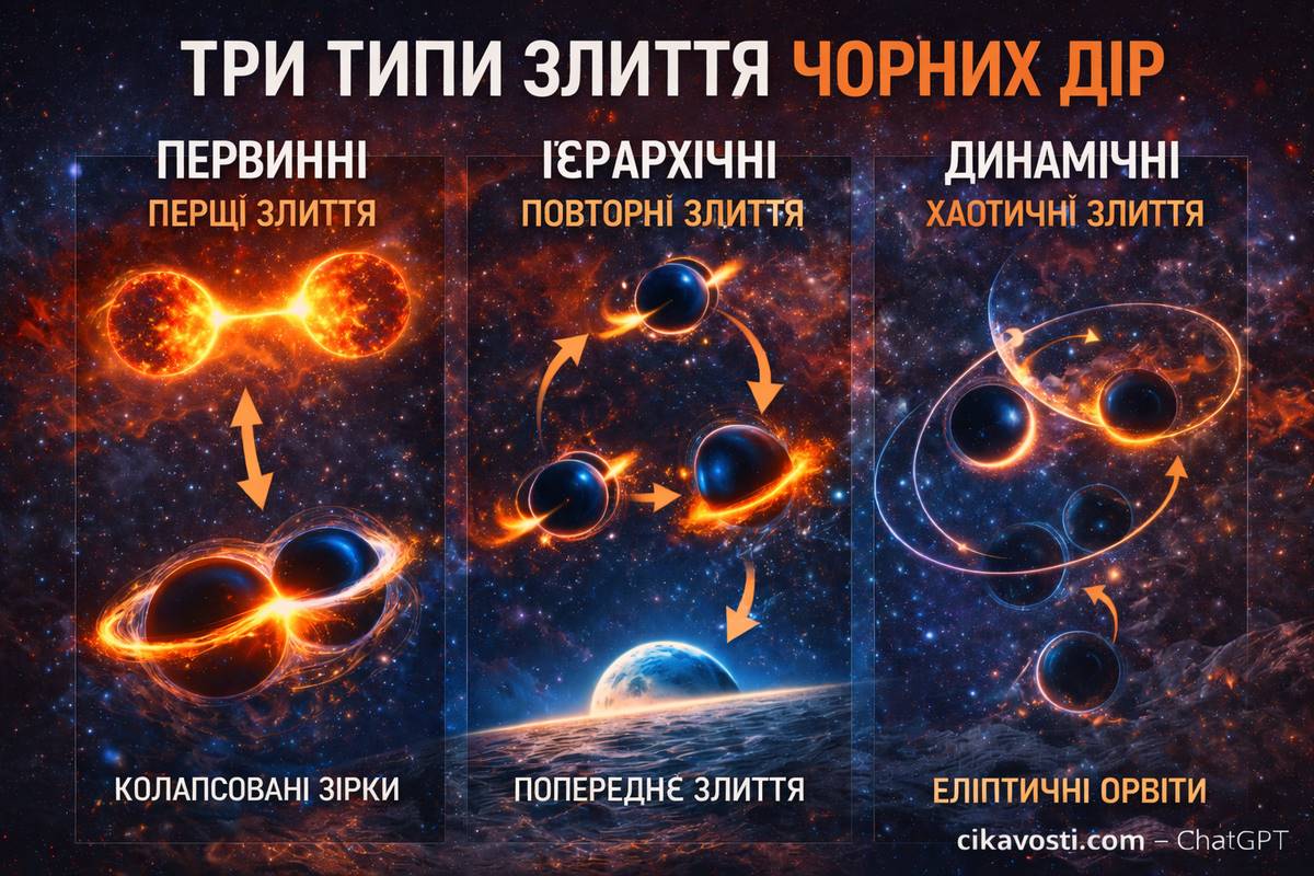 Фото до матеріалу: Чорні діри народжуються трьома різними шляхами: нове відкриття LIGO