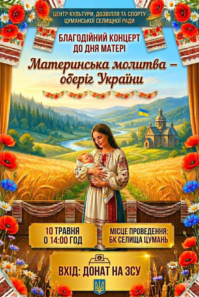 Фото до матеріалу: У Цуманській громаді відбудеться благодійний концерт до Дня матері