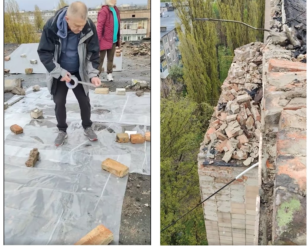 Фото до матеріалу: «Відчуття, що нас залишили на самоті»: жителі багатоповерхівки у Черкасах, куди влучив шахед, самотужки лагодять покрівлю