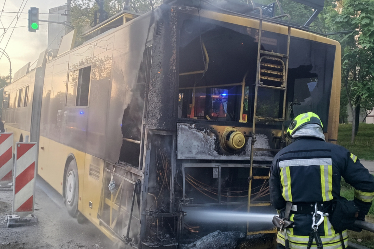 Фото до матеріалу: Дві пожежі за один вечір у Києві: тролейбус і житловий будинок