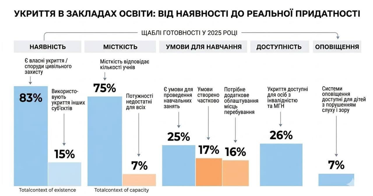 Фото до матеріалу: Лише у 25% шкільних укриттів створені умови для навчання дітей
