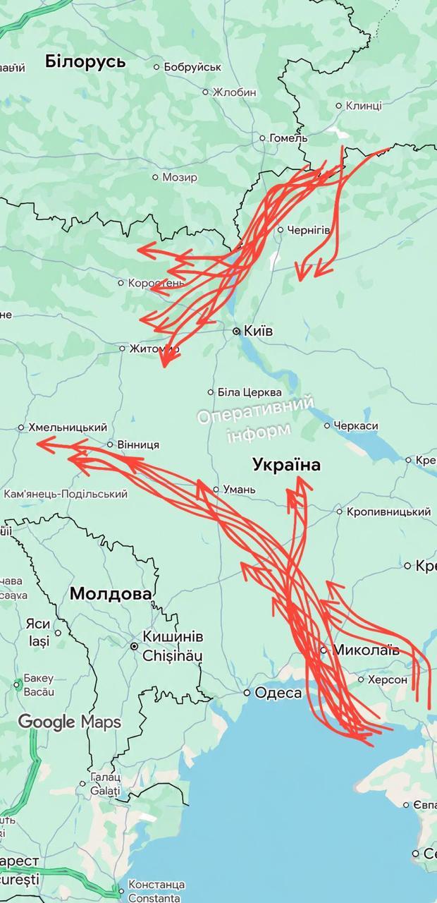Фото до матеріалу: Росія розпочала масовану повітряну атаку: в небі понад 300 дронів