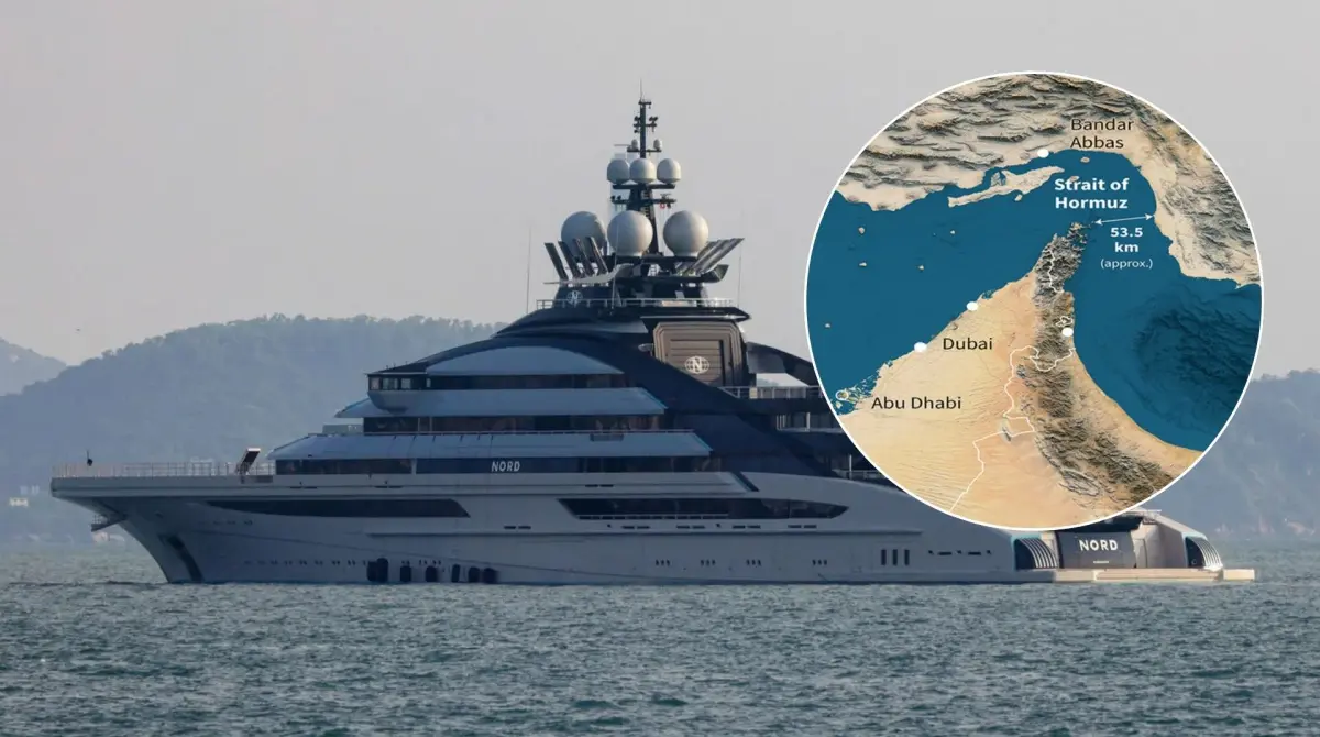 Фото до матеріалу: Супер'яхта, пов'язана з Мордашовим, пройшла Ормузьку протоку під час іранських обмежень
