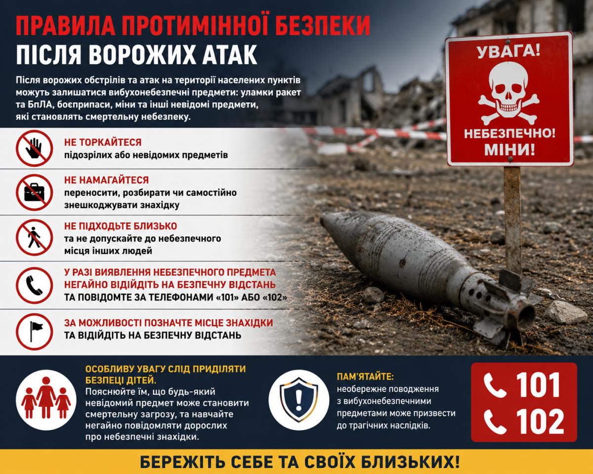 Фото до матеріалу: Жителів Любомльщини закликали дотримуватися правил протимінної безпеки після ворожих атак